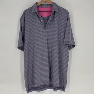 Johnnie-o pink gray stripe polo upf 50 xxl monogrammed sleeve KLLM